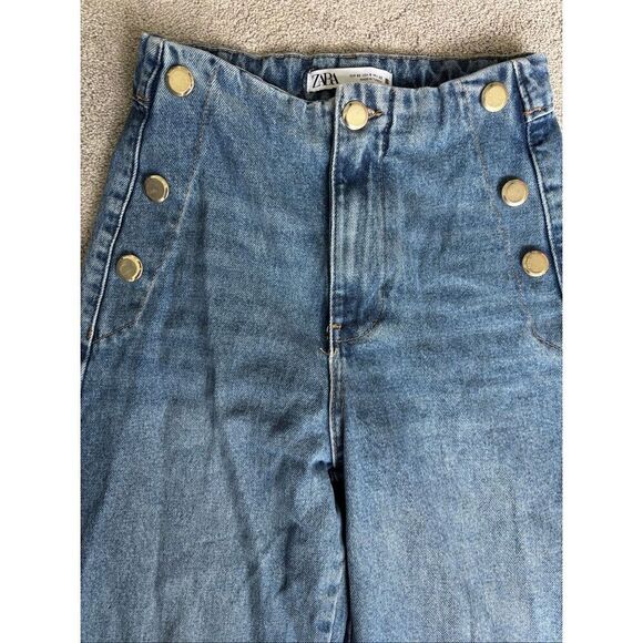 NWOT Zara Wide Leg Crop with side Button detailing size 0, $70 F40 - Picture 3 of 7